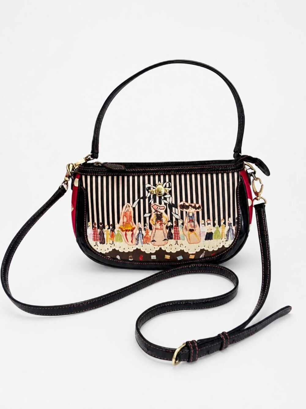 Sonovi London Illustrated Fashion Scene Shoulder Bag Striped Y2K Novelty Purse